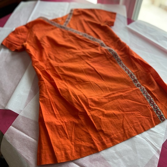VTG skirt and tunic S/M Made in India wrap around 2 pc orange sarong coverup - Picture 12 of 16